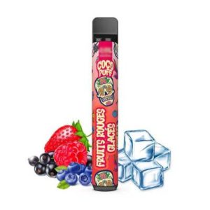 E-cigarette Coco Puff - Fruits Rouges jetable est composée de propylène glycol, glycérine végétale, arômes naturelles et artificielles.