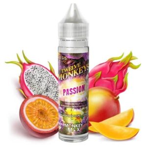 L'e-liquide Twelve Monkeys Passion. Une mixture délicieuse pleine de saveurs estivales : fruit de la passion, mangue et fruit du dragon, 50ml.