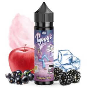 E-liquide Maison Fuel Poppy’s Hippie Pop est un jus saveur barbe à papa, pomme, myrtille et mûre sucrées avec une belle note fraîche. 50ml.
