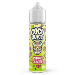 L'e-liquide Coco Juice - Pomme Glacée. Une mixture délicieuse saveur Pomme, le tout relevé d'une touche de fraîcheur. 50ml